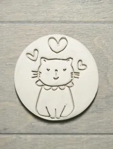Kočička se srdíčky - Razítko a vykrajovátko